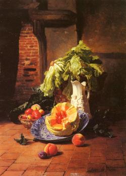 大衛 埃米爾 約瑟夫 德 諾特 A Still Life With A White Porcelain Pitcher Fruit And Vegetables